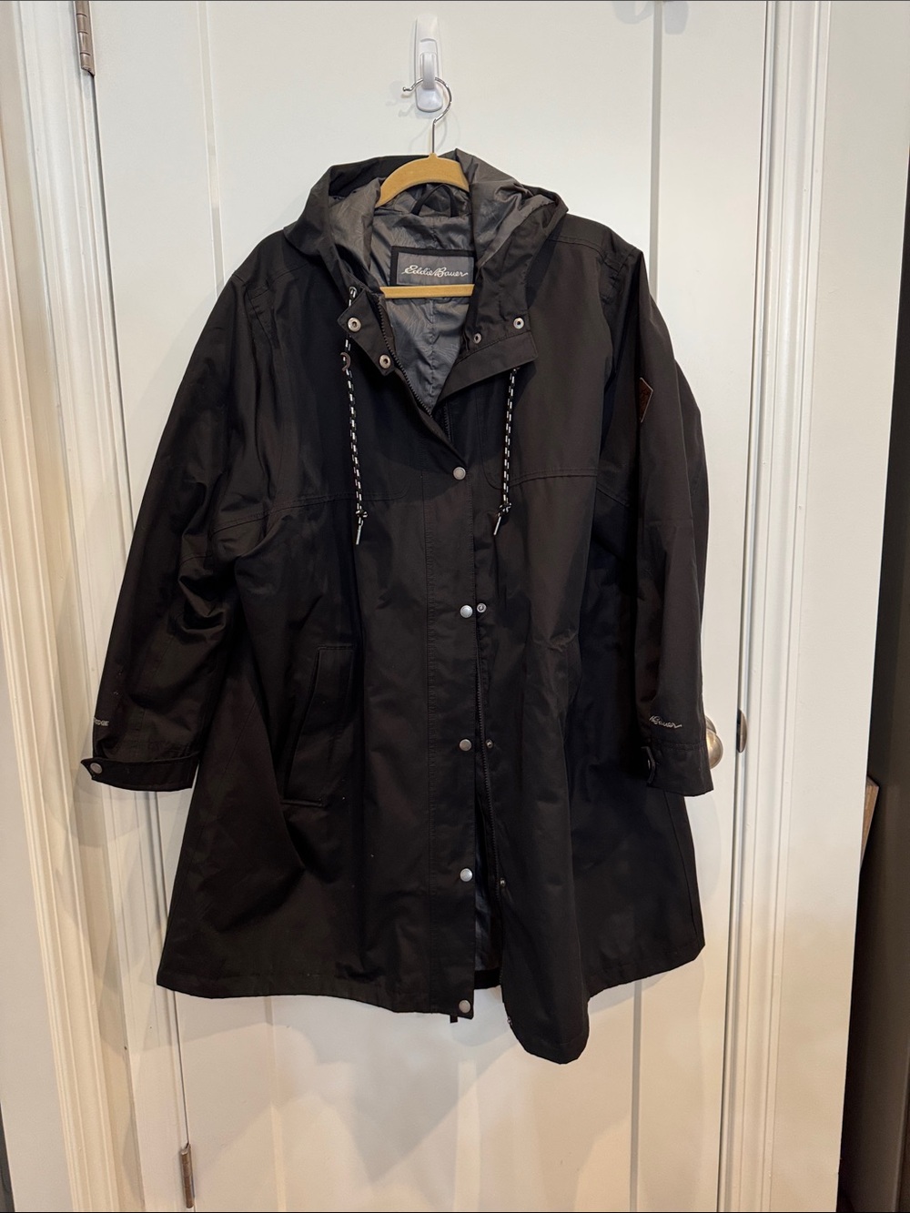 Eddie Bauer Black Hooded Trench Coat